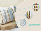 Boho Throw Pillow Covers 18x18 Aesthetic Neutral Boucle Couch Pillow Cover Rainbow Striped Decorative Accent Pillow Case for Couch Bed Sofa Farmhouse Bedroom,Modern Funky,Set of 2 Light Blue