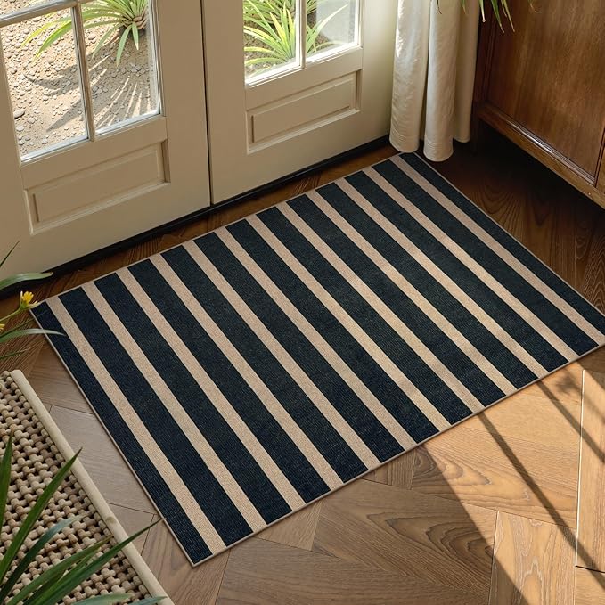 Lahome Elance Striped Easy Jute Entryway Rug, 2x3 Kitchen Rugs Non Slip Washable Indoor Outdoor Door Mat, Farmhouse Neutral Lightweight Non Shedding Small Carpet for Entry Welcome Door