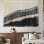 Jakalin Large Macrame Wall Hanging Dip Dyed Boho Wall Decor For Living Room Bedroom Entryway 57" Wx35 L Modern Fiber Yarn Wall Art Handmade Black Home Decor