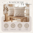 Tegeme 2 Pack Boho Throw Pillow Covers 18 x 18 Inch Tufted Textured Woven Farmhouse Decorative Pillowcases with Tassels Modern Neutral Cream Couch Pillows with Zipper for Sofa Bed Living Room
