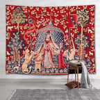 FEASRT GTQQAY1210 Medieval Princess Tapestry - Maiden & Unicorn Design, 80x60 inches, Perfect for Bedroom & Living Room Decor