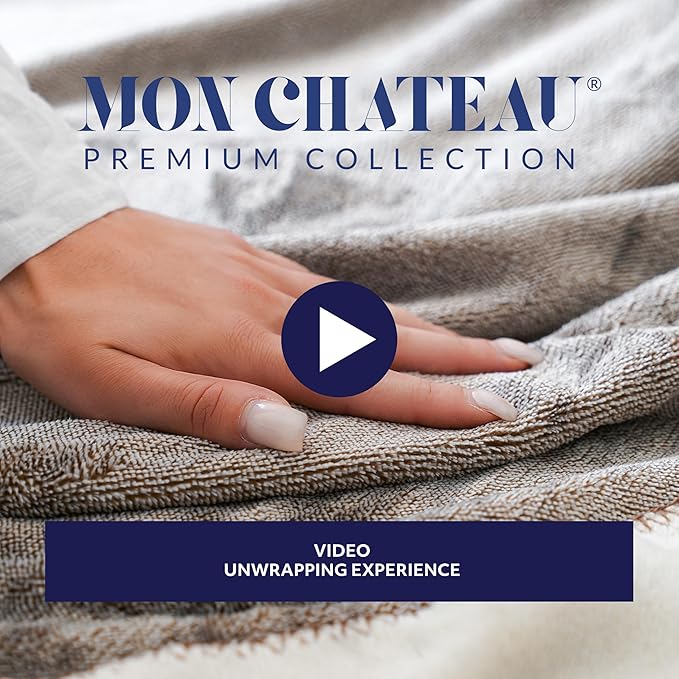 Mon Chateau 60" x 70" Fireside Mélange Throw Blanket, Contrast Stitching Soft Blanket for Queen-Size Bed, Couch, or Sofa, Cozy Home Decor and Stylish Living Room Comfort, Moonstone