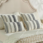FUTEI Black White Decorative Throw Pillow Covers 12x20 Inch Set of 2, Soft Tufted Striped Textured Accent Pillow Case,Boho Pillows for Couch Decor