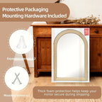 24" x 36" Arched Wall Mirror, Handwoven Natural Bamboo (Warm Tone) Strip Frame, 2-Inch Deep Textured Design, Boho Coastal Mirror for Entryway, Bedroom, Living Room, Vertical Hanging