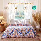 Boho Throw Blanket for Bed Cotton Spring Blankets Twin Size for Bedroom Living Room All Season Lightweight Floral Bird Embroidery Breathable Quilt for Couch Sofa Chair 60"x80" Home Decor