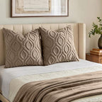 decorUhome Cozy Textured Euro Sham Throw Pillow Covers 26x26 Inch Set of 2, Soft Plush Faux Wool Light Brown Accent Couch Pillow Covers for Modern Farmhouse Sofa Bed Living Room