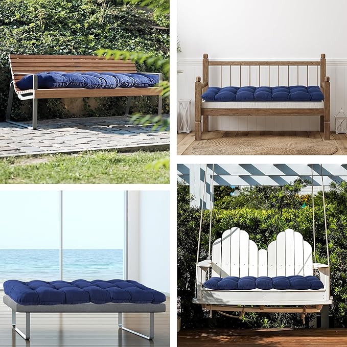 Outdoor Bench Cushion, 48x18x5 Inch, Waterproof Bench Cushion for Outdoor/Indoor Furniture, Tufted Patio Bench Seat Cushion, Fade Resistant Outdoor Cushions for Porch Swing Couch, Navy Blue