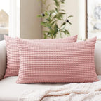 Softalker Throw Pillow Covers 12x20 Inch, Set of 2, Soft Corduroy Boho Stripe Decorative Pillow Cover, Couch Fluffy Pillow Cover for Farmhouse Home Decor Bed Living Room, Pink