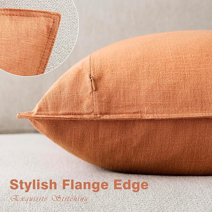 Foindtower Pack of 2, Decorative Linen Soild Throw Pillow Covers Soft Accent Lumbar Cushion Case Boho Farmhouse Pillowcase for Chair Couch Sofa Bedroom Living Room Home Decor 12 x 20 Inch Dusty Orange