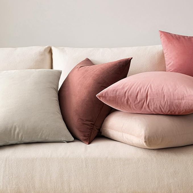 MIULEE Velvet Throw Pillow Covers 18x18 Inch, Pack of 2 - Dusty Pink, Soft Solid Decorative Pillow Covers Cushion Cases Modern Luxury Valentines Home Decor for Spring Couch Sofa Bedroom Livingroom