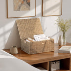 StorageWorks Extra Large Wicker Baskets with Lid for Organizing, Seagrass Storage Baskets for Shelves, Decorative Box with Built-in Handles, Natural, 1 Pack