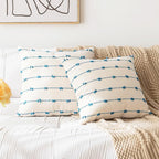 Boho Throw Pillow Covers 16x16 Set of 2 Modern Farmhouse Decorative Cushion Case Tufted Square Pillows Cover Neutral Pillow Cases Accent Pillowcase for Sofa,Couch,Bed,Beige and Blue