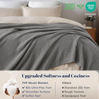 PHF 100% Cotton Muslin Blanket Queen Size 90"x90", 4-Layer Lightweight Gauze Throw, Breathable Cloud-Soft Minimalist Blanket for Bed, Couch, Camping & Baby, Greyish Black, Ideal Gift