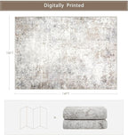 Washable Rugs 10x14 Area Rugs for Living Room,Modern Abstract Rugs for Bedroom,Large Carpets,Ultra Soft Faux Wool Retro Dining Room Rug,Non Slip&Non-Shedding Low Pile Print Rug- Beige Grey