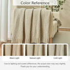 Knitted Throw Blanket 50"X60", Light Beige Knit Throws for Bed, Super Soft Boho Chevron Blankets for Couch Sofa Chair Room Decor, Textured Decorative Farmhouse Cozy Lightweight