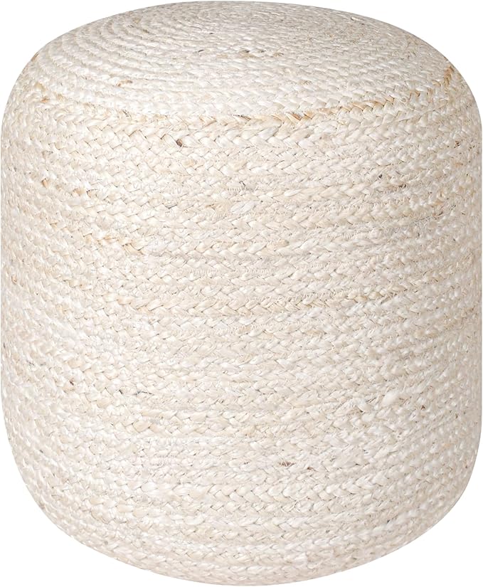 Palisa Ottoman Jute Pouf Handmade Knitted Poof Bean Bag Filling | Boho Pouffe for Living Room & Bedroom | Foot Rest Poufs for Office Home Decor (Off White, 16" D x 16" W x 18" H)