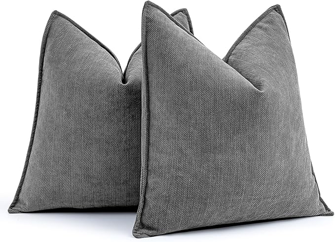 MIULEE Pack of 2 Dark Grey Decorative Pillow Covers 20x20 Inch Soft Chenille Luxurious Couch Throw Pillows Farmhouse Cushion Covers with Elegant Design for Sofa Bedroom Living Room Home Decor