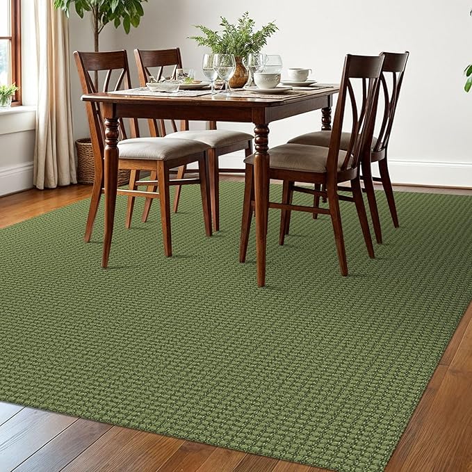 EARTHALL Woven Area Rugs 6x9 Ft Washable Living Room Rugs Non Slip Rubber Backed Dining Room Rug Braided Bedroom Rugs Indoor Floor Carpet for Living Room, Bedroom, Dining Room, Green