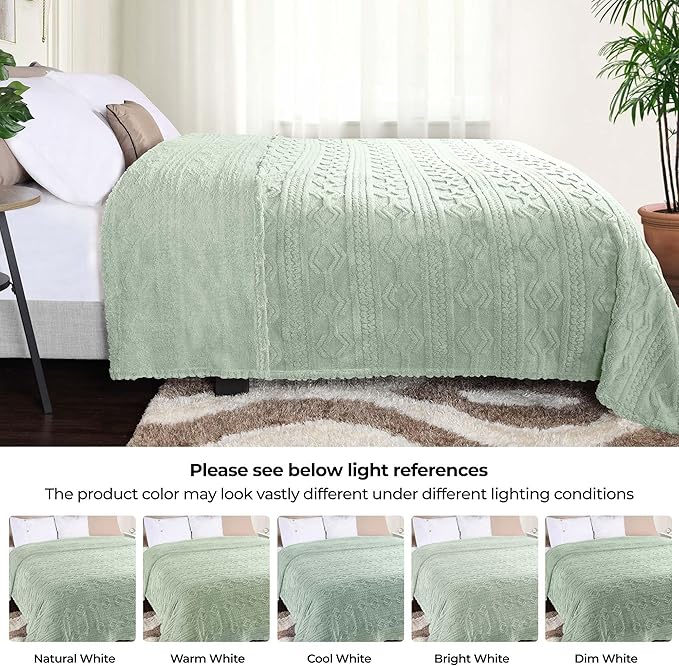 Superior Fleece Boho Jacquard Blanket, Decorative Blankets for Bedroom, Sofa, Fuzzy, Plush, Fluffy, Soft, Cute Room Decor, Beautiful Cover, Comfort Essentials, Arctic Collection, Twin, Sea Foam