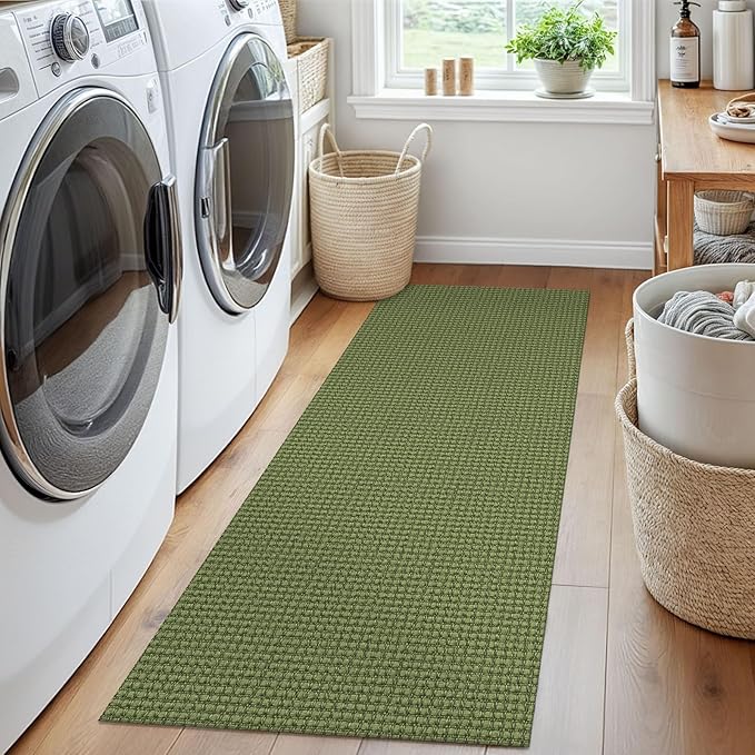 EARTHALL Woven Runner Rug 2x5 Ft Washable Runners for Hallways Cotton Non Slip Rubber Backed Kitchen Runner Braided Indoor Floor Carpet for Entryway, Hallway, Kitchen, Bedroom, Green