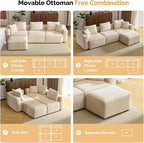 VINGLI 112.2“ Convertible Corduroy Cloud Sectional Couches with Movable Ottoman, L-Shaped Boneless Couches for Living Room with Deep Seat, 3 Seater Modular Spineless Sofa, No Assembly Required, Cream