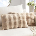MIULEE Faux Fur Pillow Covers Thick Soft Plush Lumbar Throw Pillows Luxury Spring Home Decor for Couch Bed Bedroom Living Room Sofa,12x20 Inch Pack of 2 Khaki