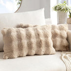 MIULEE Faux Fur Pillow Covers Thick Soft Plush Lumbar Throw Pillows Luxury Spring Home Decor for Couch Bed Bedroom Living Room Sofa,12x20 Inch Pack of 2 Khaki