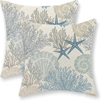 Nautical Coastal Pillow Covers 20x20 Set of 2 Blue Beach Themed Ocean Seashell Coral Starfish Throw Pillows Summer Outdoor Decorative Pillow Cases Linen Cushion Case for Home Bedroom Decor