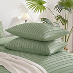 JELLYMONI Pillowcases King Size Light Green 2 Pack Boho Striped Bed Pillow Covers 20x36in Polyester Envelope Pillow Shams Tufted Bohemian Textured (Pillows are not Included)