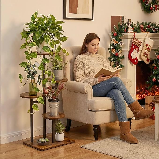 4 Tier Plant Stand Indoor, Tiered Plant Stands for Indoor Plants Multiple, Corner Flower Stand for Living Room, Multi-Layer Vintage Design Plant Shelf