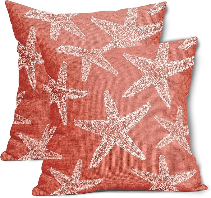 Kawani Beach Coral Starfish Pillow Covers 20X20 Inch Summer Nautical Coastal Ocean Decorative Pillow Cases Set of 2 Cotton Linen Throw Pillows Seasonal Home Decor for Sofa Couch Cushion Outdoor