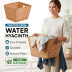Honey-Can-Do Water Hyacinth Storage Baskets - Durable Wicker Basket with Handle for Organizing Home Essentials, Ideal for Pantry Organizers and Storage & Blanket Basket, Large, 15"x15"x12", Natural