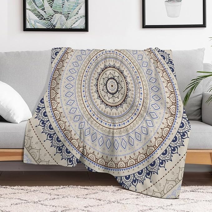 Mandala Throw Blanket Retro Eastern Backdrop Swirled Cosmic Lotus Yoga Boho Artwork Blanket for Sofa Bed Couch Chair Or Dorm 30"x40"
