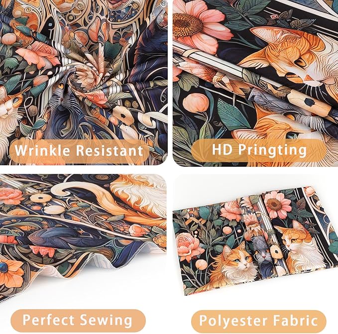 Apdidl Boho Floral Cute Wall Tapestry for Bedroom, Vintage Flower Cat Wall Hanging, Bohemian Style Orange and Black Cats Funny Tapestries, Animal Painting Art Poster for Girls Room Dorm Beach Decor (39" X 60")