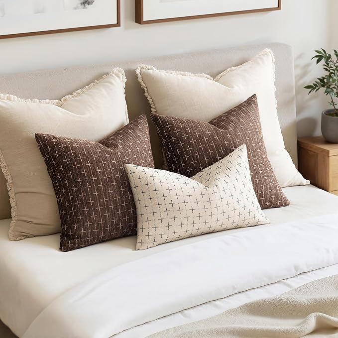 MIULEE Pack of 2 Decorative Vintage Burlap Linen Brown Throw Pillow Covers Modern Farmhouse Pillowcase Rustic Woven Textured Cushion Cover for Sofa Couch Bed 16x16 Inch Dark Coffee