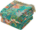 Boho Throw Blanket for Couch Sofa Chair Cotton Spring Breathable Blankets for Bedroom Living Room All Season Soft Lightweight Reversible Floral Embroidery Throws 50"x60" Home Decor