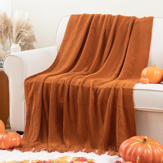 BATTILO HOME Fall Decor Caramel Throw Blanket for Couch, Rust Orange Throw Blanket for Bed, Decorative Fall Throw for Sofa, 50"x60"