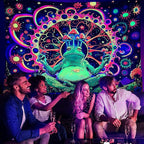 ARTCREATOR Blacklight Frog Mushroom Tapestry, Whimsical Hippie Wall Decor UV Reactive Tapestries Vintage Meditating Frog Tapestries for Living Room Bedroom (59" x 78")