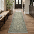 GENIMO Runner Rug 2x12 Non Slip Machine Washable Hallway Runner Rug, Low Pile Lightweight Rugs for Entryway, Hallway, Kitchen and Corridor, Sage/Blue