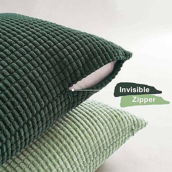Topfinel Boho SageGreen Throw Pillow Covers for Couch Living Room,Summer Green Cushion Covers Room Decorative Fluffy Corduroy,Nordic Cushion Cover 18x18 Inch Set of 4 (Green/LightGreen/OliveGreen)