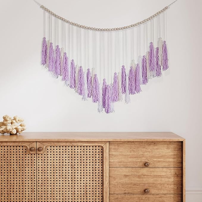 EOBTAIN Purple Macrame Wall Hanging Large Tassel Garland Decor,Bohemian Tapestry for Bedroom Living Room,Boho Wall Pediments Girls Nursery Dorm Home Wall Decoration,Birthday Party Gift for Women