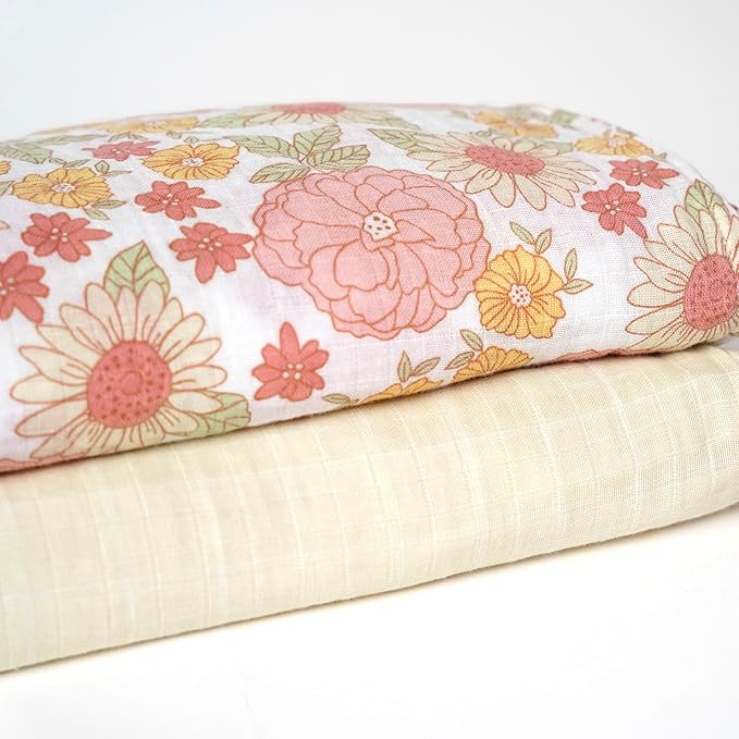 Gerber Baby Unisex 2-Pack Muslin Blanket, Retro Floral, One Size