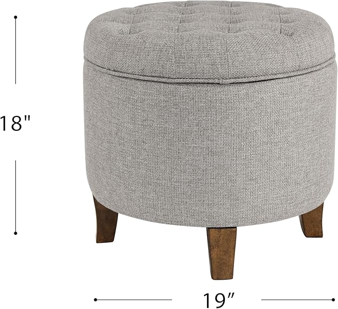 Homepop Home Decor | Upholstered Round Tufted Foot Rest Ottoman | Ottoman with Storage for Living Room & Bedroom | Decorative Home Furniture, Gray Fabric