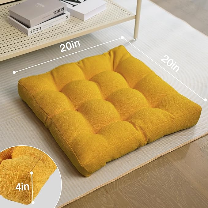 Tromlycs Floor Pillow Seating Cushions for Adults Set of 2 Sitting Large Square Pillow Gel Memory Foam 20 x 20 x 4 Inch Yellow