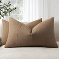 12x20 Pillow Covers Set of 2 Decorative Linen Lumbar Pillow Covers Solid handcrafted Striped Cushion Covers for Bed Soft Modern Farmhouse Neutral Pillowcase for Couch Bedroom Living Room (Coco Brown)