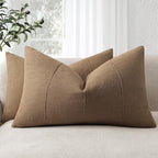 12x20 Pillow Covers Set of 2 Decorative Linen Lumbar Pillow Covers Solid handcrafted Striped Cushion Covers for Bed Soft Modern Farmhouse Neutral Pillowcase for Couch Bedroom Living Room (Coco Brown)