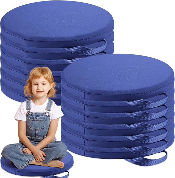 Suzile 12 Pcs 12'' Floor Cushions for Classroom Flexible Floor Seating with Handles Classroom Carpet Cushions for Kids Toddlers Daycare Preschool Furniture (Dark Blue,Round)
