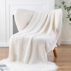 BATTILO HOME Cream Throw Blanket for Couch, Bedroom Decor Boho Throw Blanket, Decorative White Blanket Throw for Sofa Living Room, 50"x60"