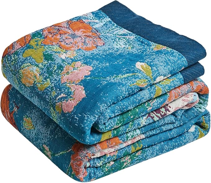 Boho Throw Blanket for Bed Cotton Spring Blankets for Bedroom Living Room Twin All Season Lightweight Floral Birds Embroidery Quilt for Couch Sofa Chair 60"x80"