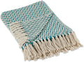 DII Modern Zig Zag Throw Blanket Woven Cotton, Hand-Knotted 2.5" Fringe, 50x60, Teal